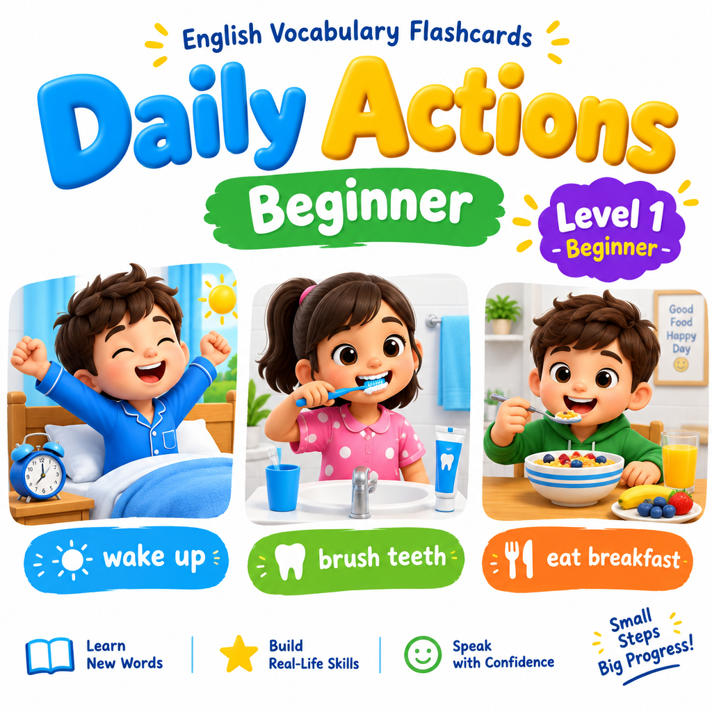 Daily Actions Vocabulary Flashcards Beginner Level 1 cover