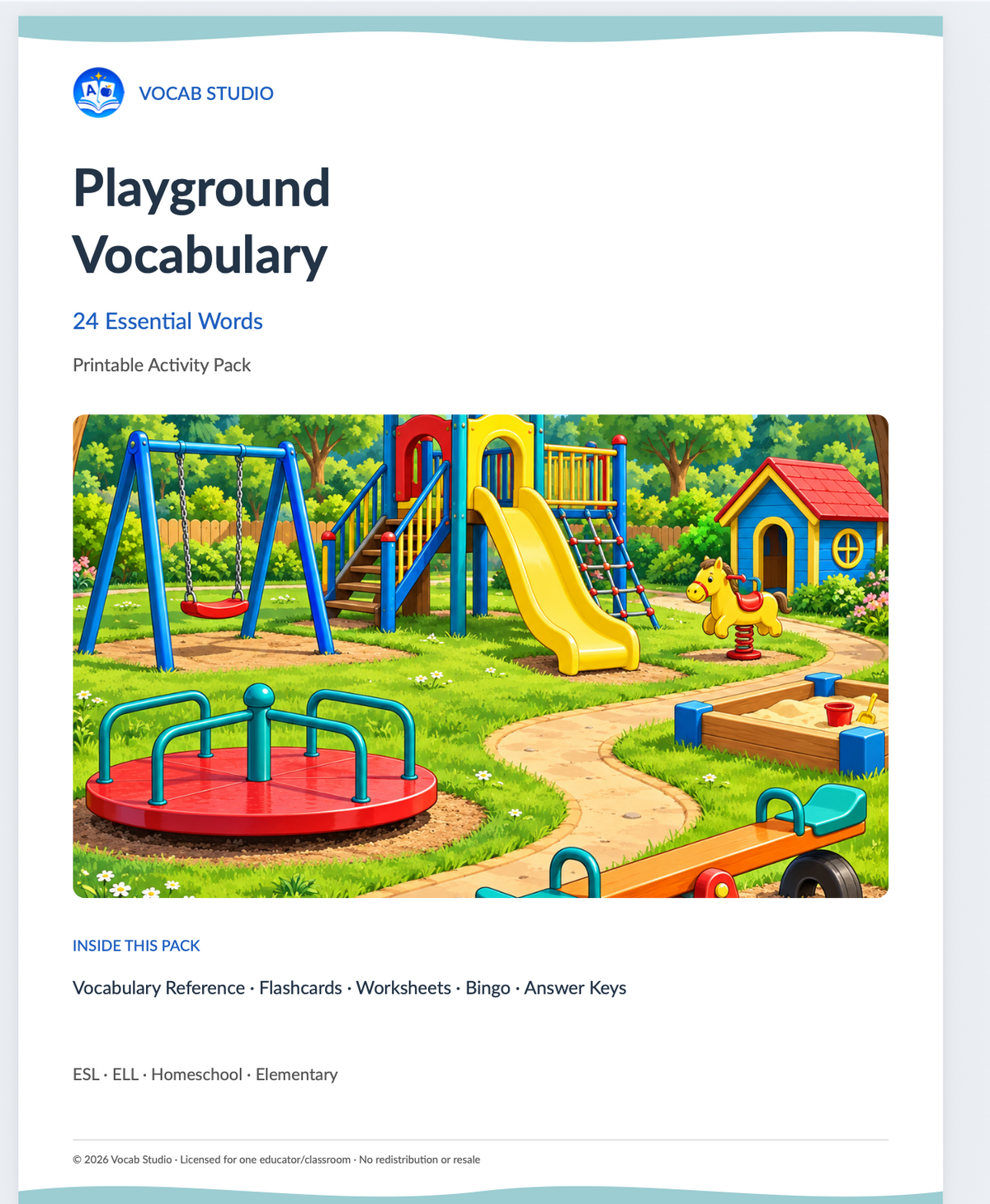 Playground Vocabulary Pack cover page